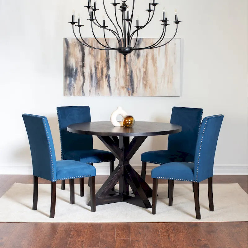 5-Piece Compact Dining Table and Chairs Set Modern Dining Table and Chairs Set with Chrome Nailhead Trim Chairs for Kitchen