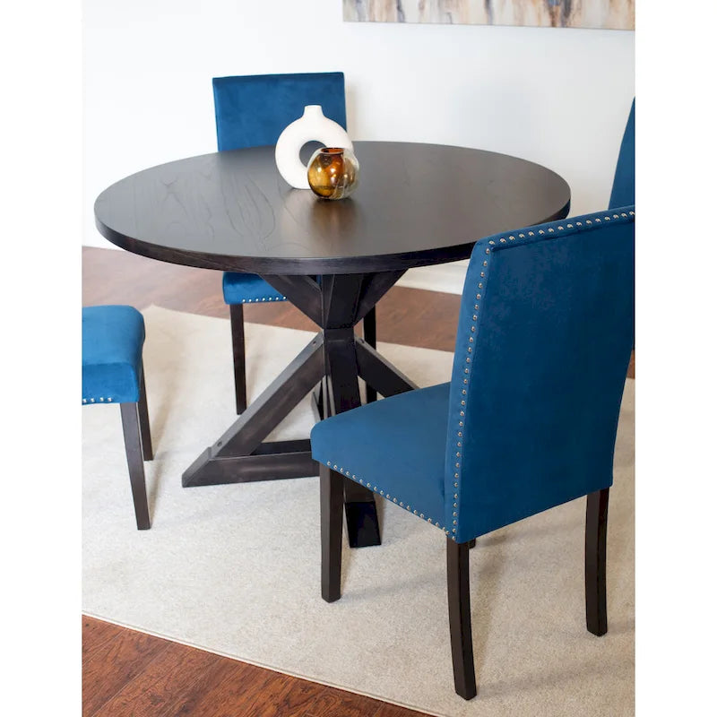 5-Piece Compact Dining Table and Chairs Set Modern Dining Table and Chairs Set with Chrome Nailhead Trim Chairs for Kitchen