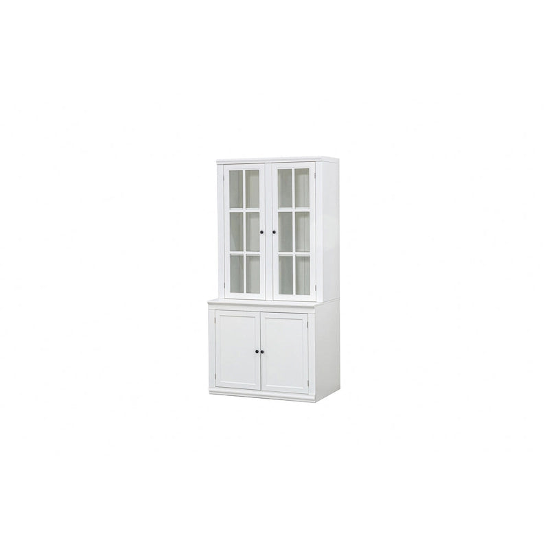 75.25 Tall Display Cabinet with Tempered Glass Double Doors, Traditional Style China Cabinet for Living Room, Kitchen, Home