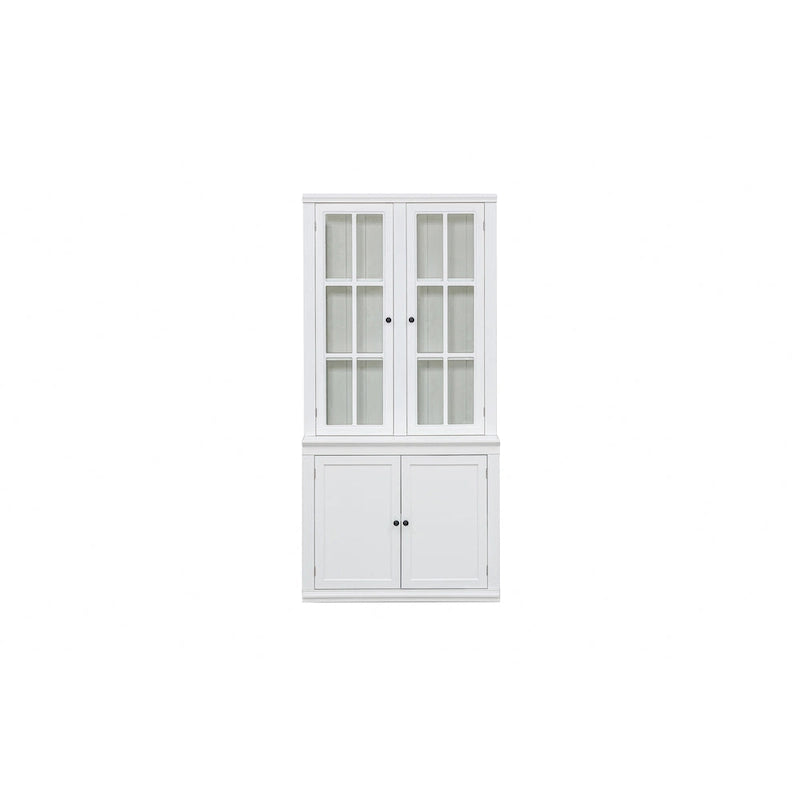 75.25 Tall Display Cabinet with Tempered Glass Double Doors, Traditional Style China Cabinet for Living Room, Kitchen, Home