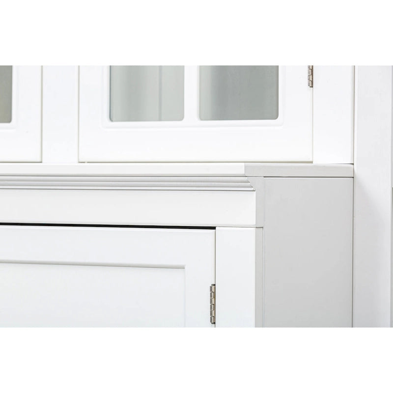 75.25 Tall Display Cabinet with Tempered Glass Double Doors, Traditional Style China Cabinet for Living Room, Kitchen, Home