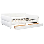 Upholstered Daybed with 2 Storage Drawers, Queen Size Sofa Bed Frame with USB Ports Design and Wood Slats Support
