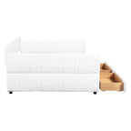Upholstered Daybed with 2 Storage Drawers, Queen Size Sofa Bed Frame with USB Ports Design and Wood Slats Support