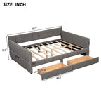 Upholstered Daybed with 2 Storage Drawers, Queen Size Sofa Bed Frame with USB Ports Design and Wood Slats Support