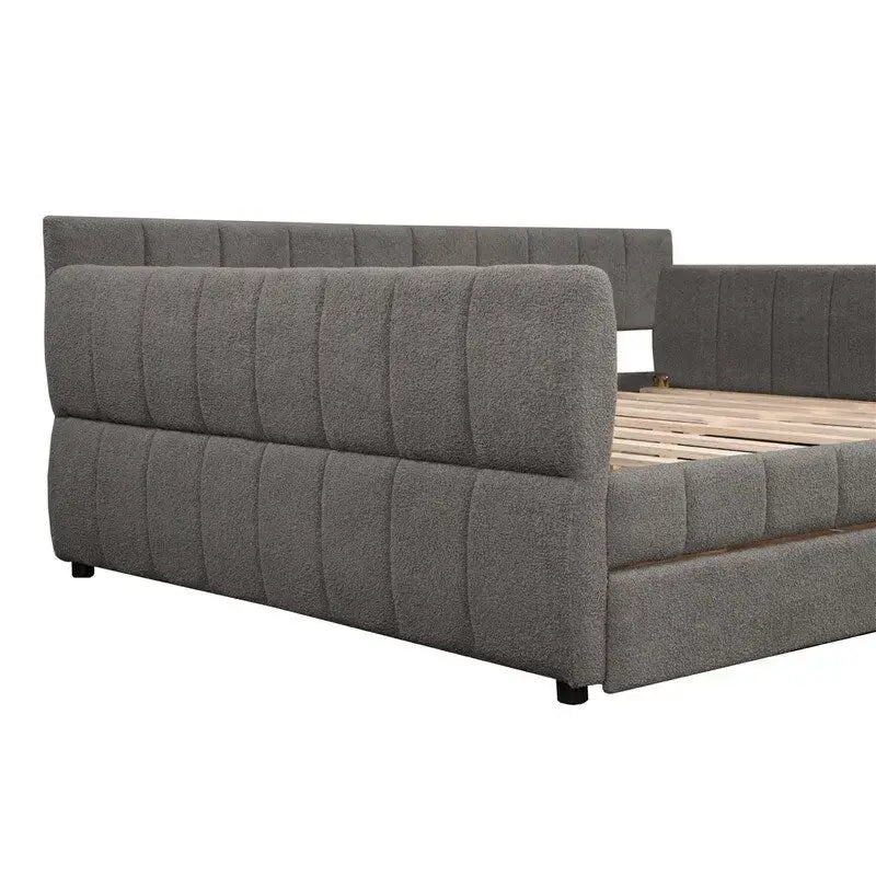 Upholstered Daybed with 2 Storage Drawers, Queen Size Sofa Bed Frame with USB Ports Design and Wood Slats Support