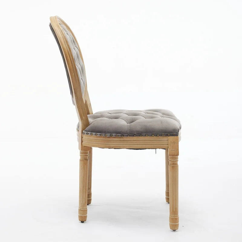 Solid Wood Frame Antique Dining Chair, Hand-Pulled Buckle Decoration Velvet Dining Chair with Nailhead Trim, Set of 2