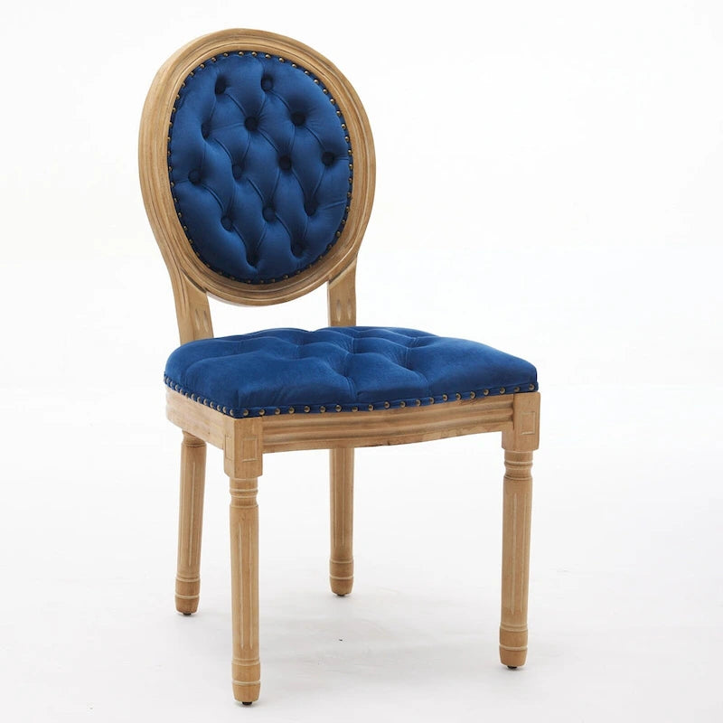 Solid Wood Frame Antique Dining Chair, Hand-Pulled Buckle Decoration Velvet Dining Chair with Nailhead Trim, Set of 2