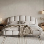King Size Chenille Upholstered Platform Bed Shell-Shape Design Beds