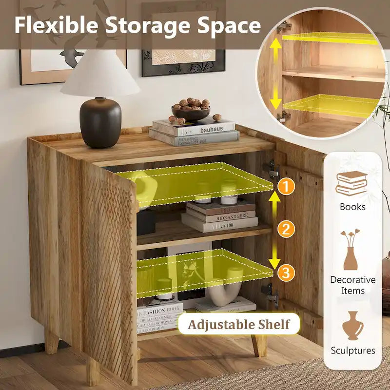 28W Accent Sideboard Cabinet with Storage with Fluted Design and Adjustable Shelf - N/A