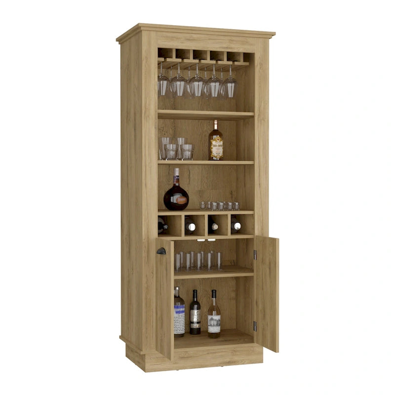 Lafayette Bar Cabinet with 4-Bottle Rack, Upper Glass Holder and Dual Door Design