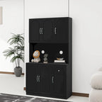 71 Kitchen Pantry Storage Cabinet with Microwave Oven Countertop, Freestanding Hutch Cabinet with Adjustable Shelves
