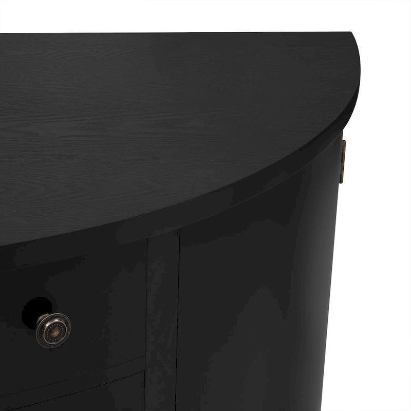 Curved Design Storage Cabinet made of Fraxinus Mandschuric Solid Wood Veneer, Adjustable Shelves