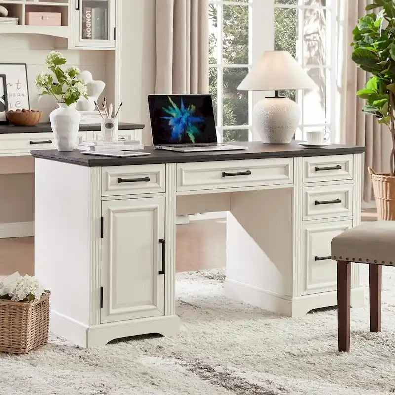58  Large Computer Desk with Drawers, Embossed Texture Office Desk