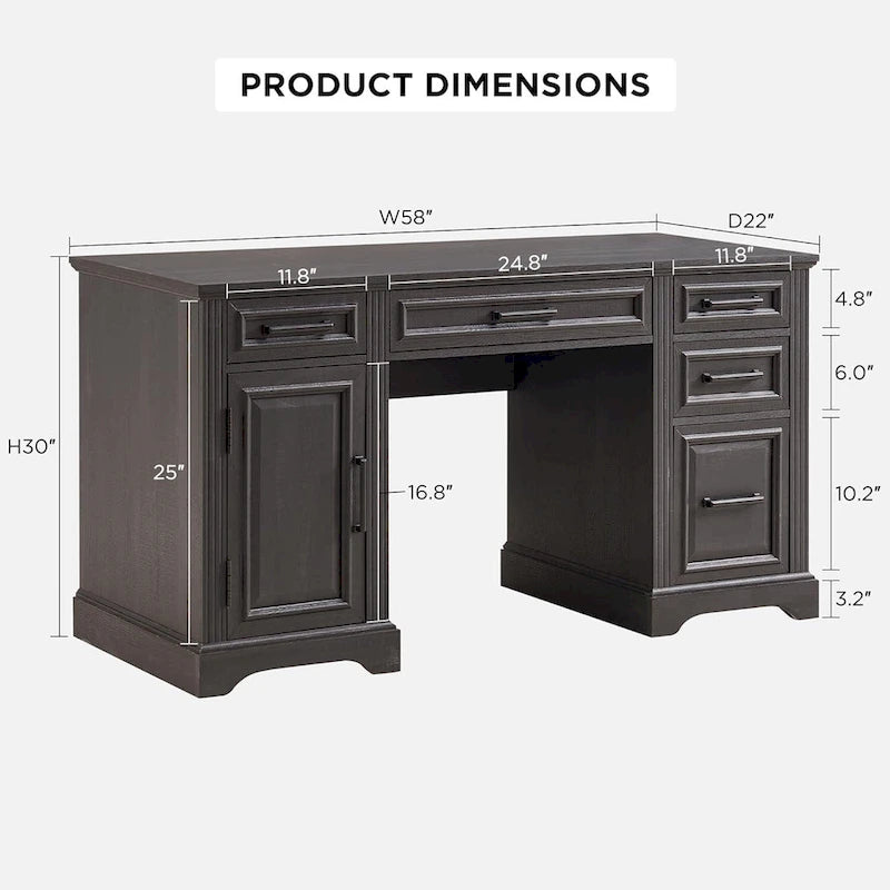 58  Large Computer Desk with Drawers, Embossed Texture Office Desk