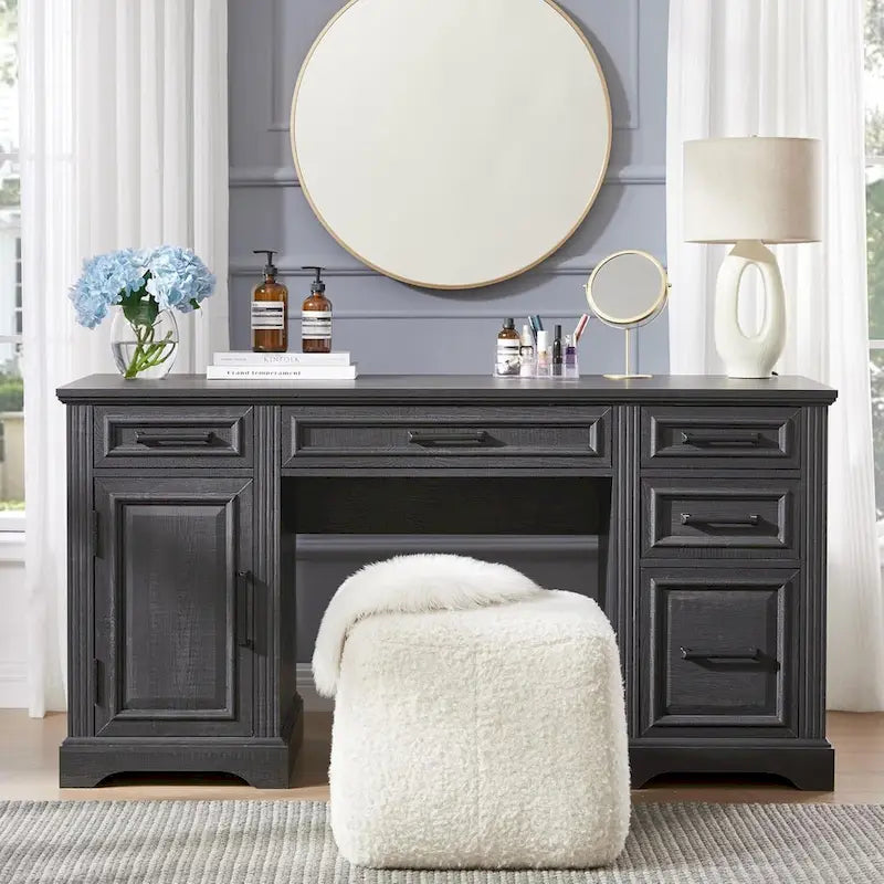 58  Large Computer Desk with Drawers, Embossed Texture Office Desk