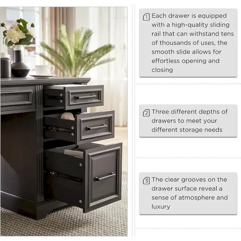 58  Large Computer Desk with Drawers, Embossed Texture Office Desk