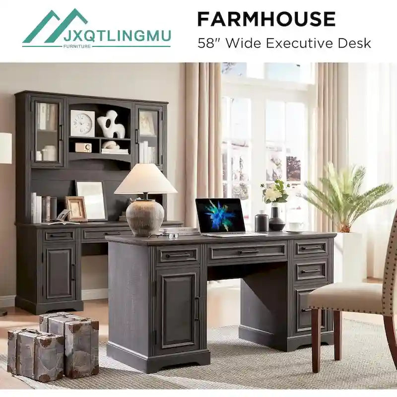58  Large Computer Desk with Drawers, Embossed Texture Office Desk