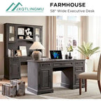 58  Large Computer Desk with Drawers, Embossed Texture Office Desk