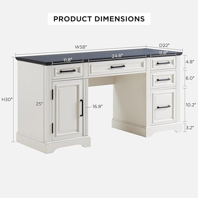 58  Large Computer Desk with Drawers, Embossed Texture Office Desk