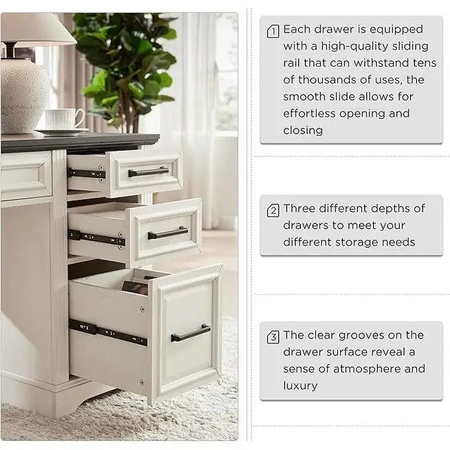58  Large Computer Desk with Drawers, Embossed Texture Office Desk