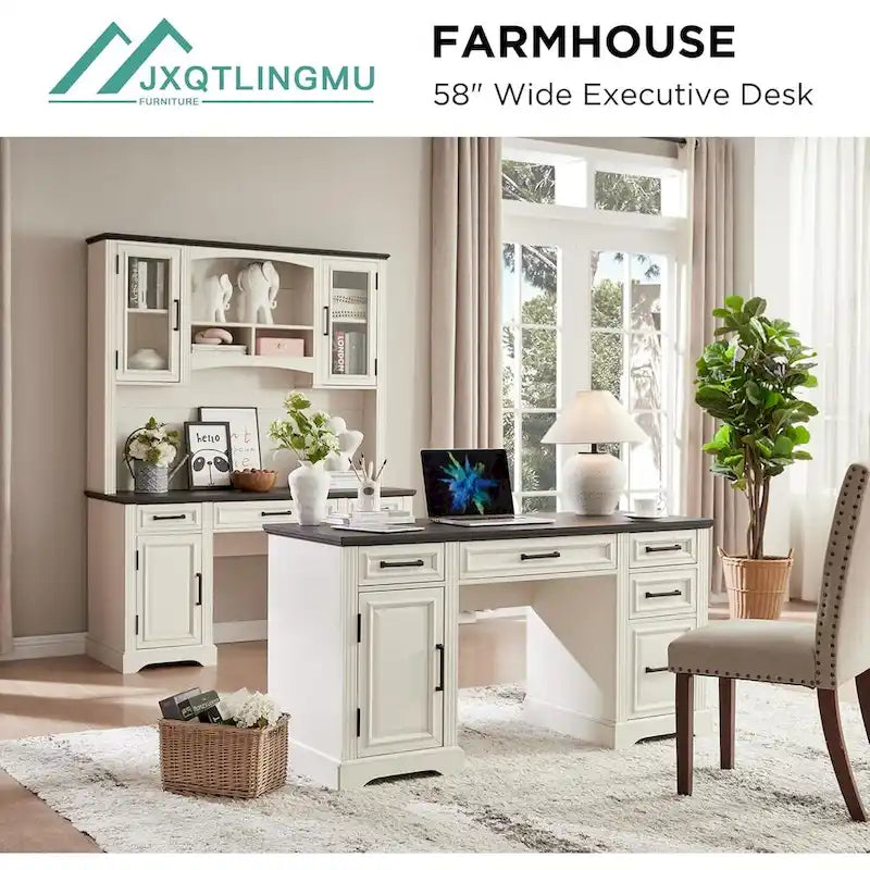 58  Large Computer Desk with Drawers, Embossed Texture Office Desk