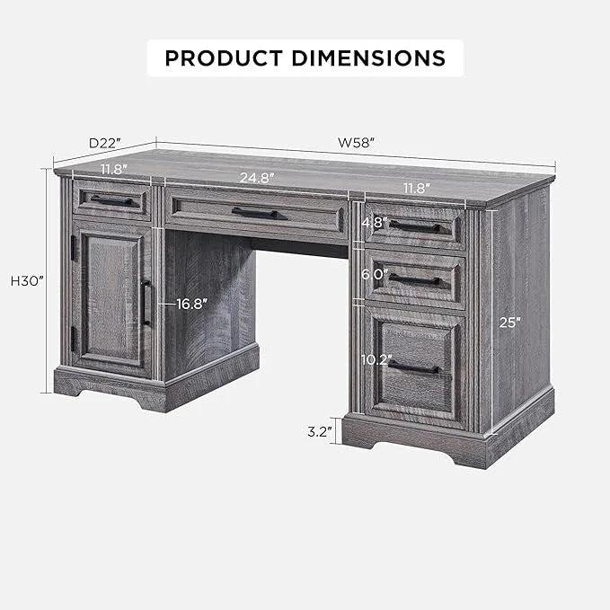 58  Large Computer Desk with Drawers, Embossed Texture Office Desk