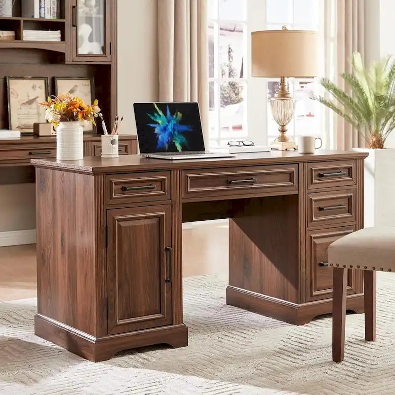 58  Large Computer Desk with Drawers, Embossed Texture Office Desk