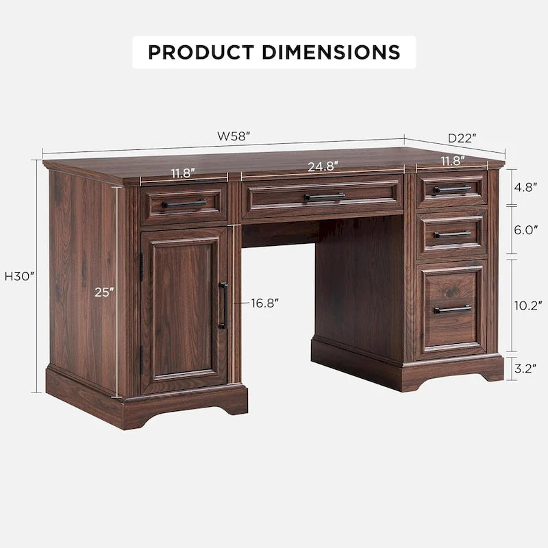 58  Large Computer Desk with Drawers, Embossed Texture Office Desk