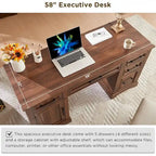 58  Large Computer Desk with Drawers, Embossed Texture Office Desk