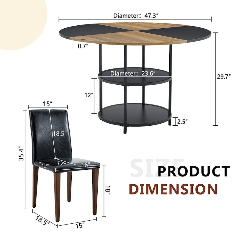 Modern Dining Table Set,Round Table with Storage & Technology Fabric Dining Chairs,Easy to Install