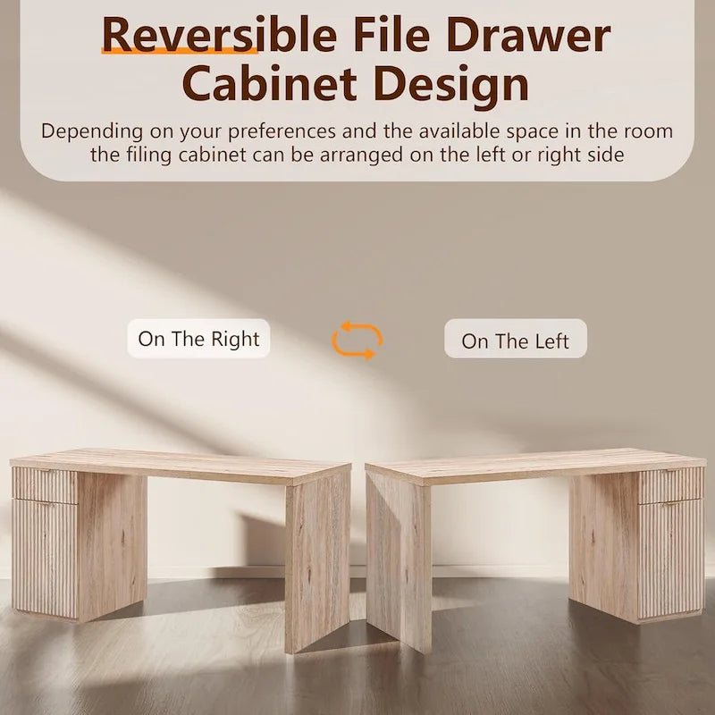 60  Modern Executive Desk, Wood Home Office Desk, Fluted Computer Desk