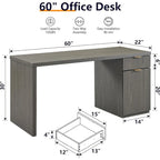 60  Modern Executive Desk, Wood Home Office Desk, Fluted Computer Desk