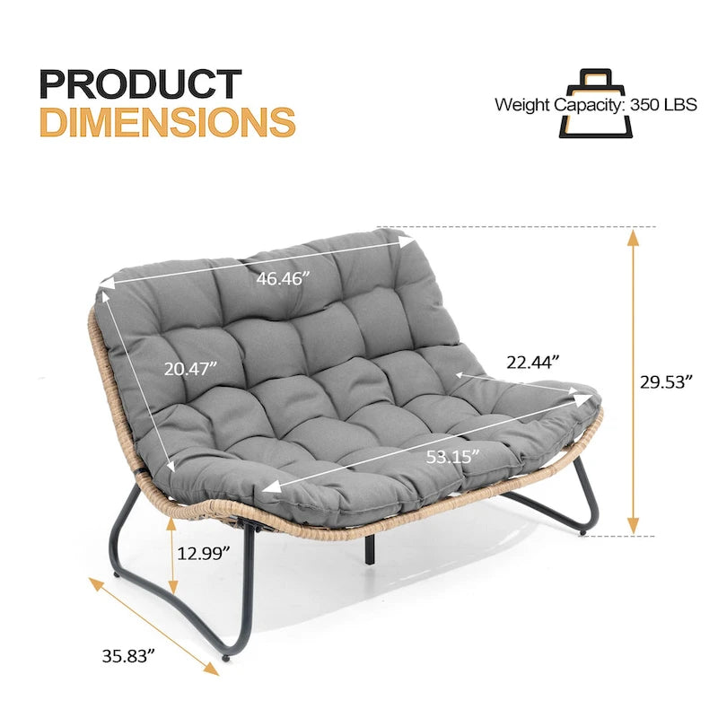 3-Piece Set Outdoor Cushioned Papasan Chairs Set Double Papasan Chair Loveseat with Single Chairs - see picture