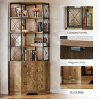 7-Tier Tall Corner Bookcase Cabinet, 76-Inch Industrial Corner Bookshelf with Storage