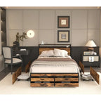 Full Size Storage Bed with LED Lights, Charging Station & 8 Drawers