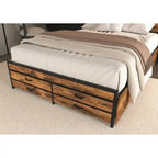 Full Size Storage Bed with LED Lights, Charging Station & 8 Drawers