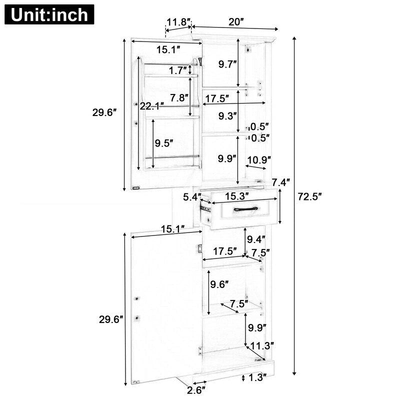 Freestanding Bathroom Storage Cabinet with 2 Doors and Adjustable Shelves