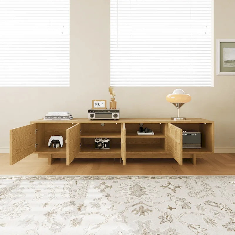 Natural Wood TV Stand with 4 Cabinets - 78.74 inch