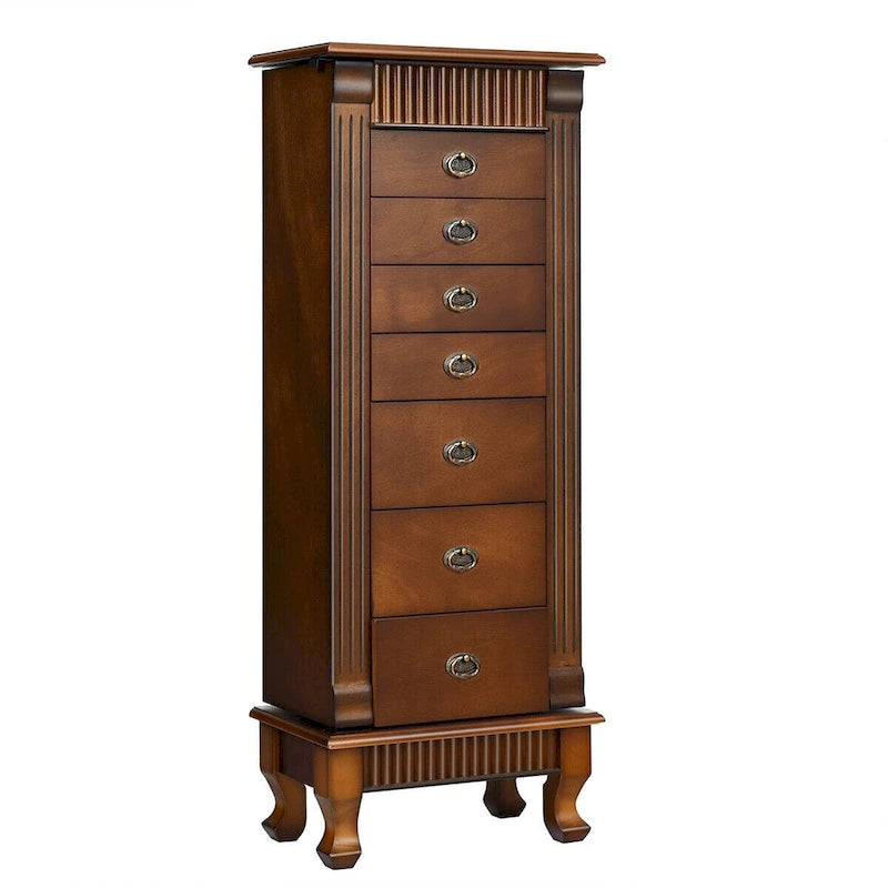 Costway Jewelry Cabinet Storage Chest Stand Organizer Necklace Wood - 14.8(L) X9(W) X38.6(H)