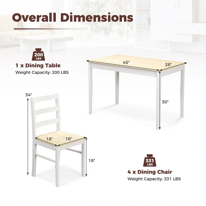Costway 5-Piece Dining Set Solid Wood Kitchen Furniture with