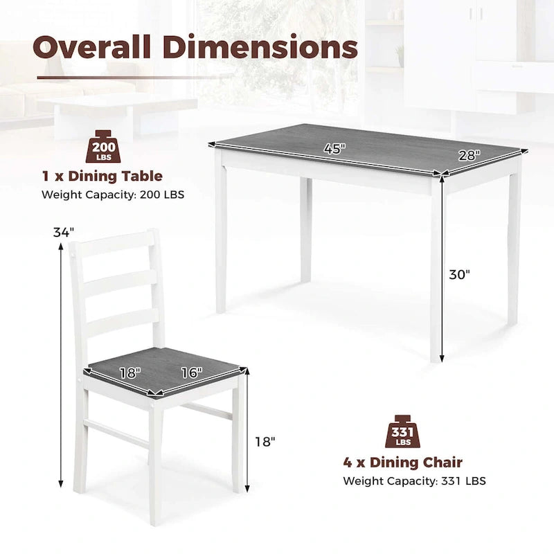 Costway 5-Piece Dining Set Solid Wood Kitchen Furniture with