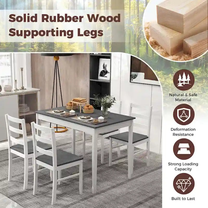 Costway 5-Piece Dining Set Solid Wood Kitchen Furniture with