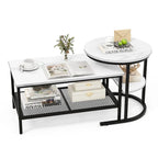 Gymax Nesting Coffee Table Set of 2 Faux Marble Top Detachable w/