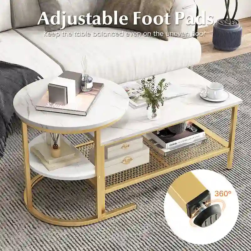 Gymax Nesting Coffee Table Set of 2 Faux Marble Top Detachable w/