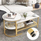 Gymax Nesting Coffee Table Set of 2 Faux Marble Top Detachable w/
