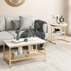 Gymax Nesting Coffee Table Set of 2 Faux Marble Top Detachable w/