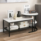 Gymax Nesting Coffee Table Set of 2 Faux Marble Top Detachable w/