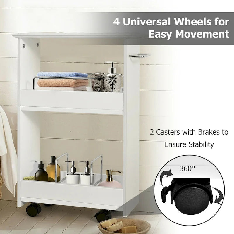 Gymax Slim Rolling Storage Cart 3-Tier Bathroom Cabinet Mobile - See Details