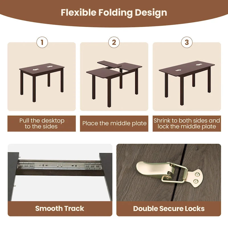 Costway Extendable Dining Table Folding Rubber Wood Table for 4 People - Cherry Color - See Details