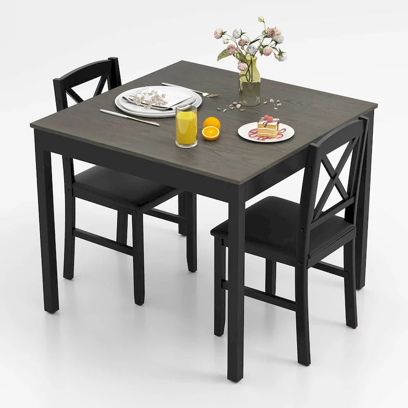 Costway 3 PCS Dining Table Set Wooden Square Kitchen Table with 2